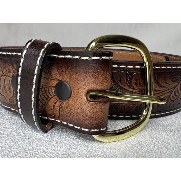 Genuine Leather Size 52 Men’s Embossed Belt Leaves Nature Design - Picture 2 of 7